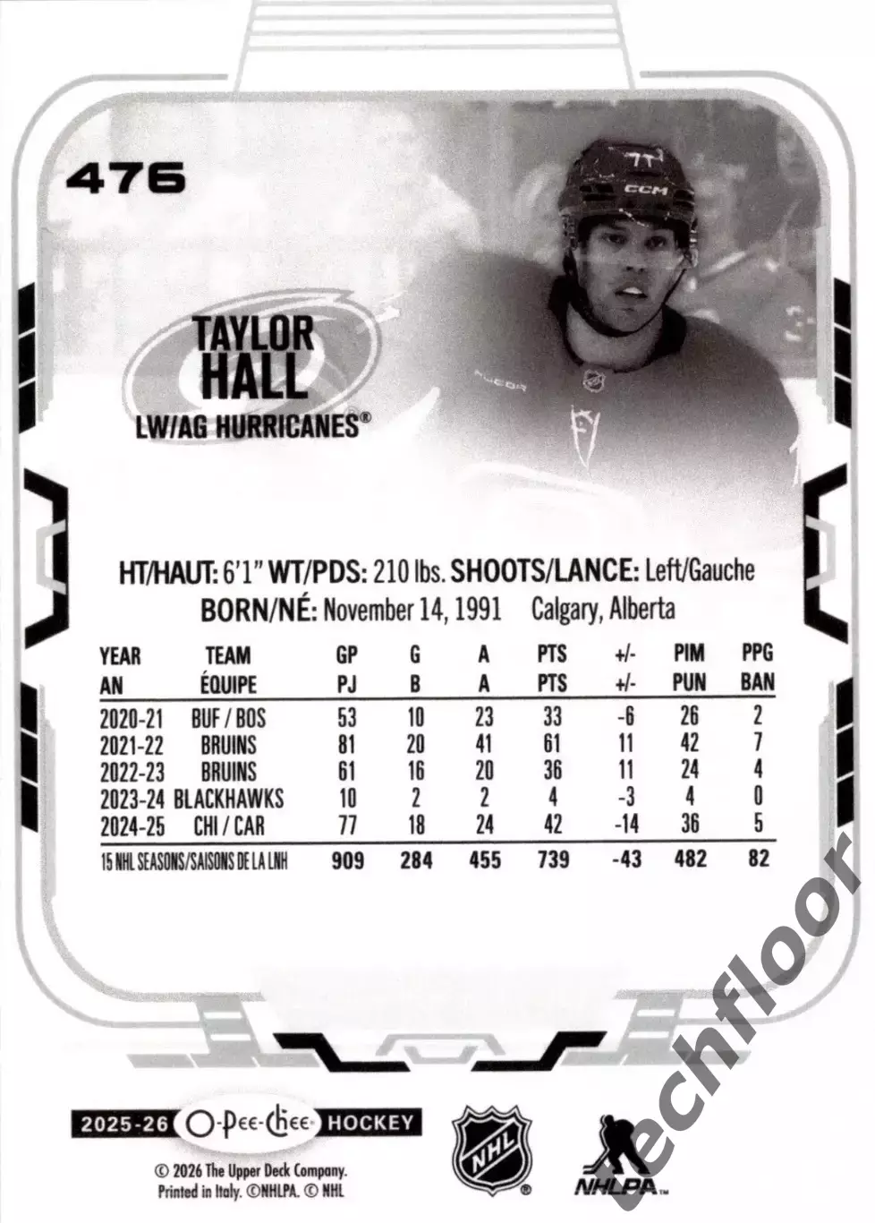 Карточка NHL Taylor Hall Carolina Hurricanes/ Тэйлор Холл Каролина НХЛ 1