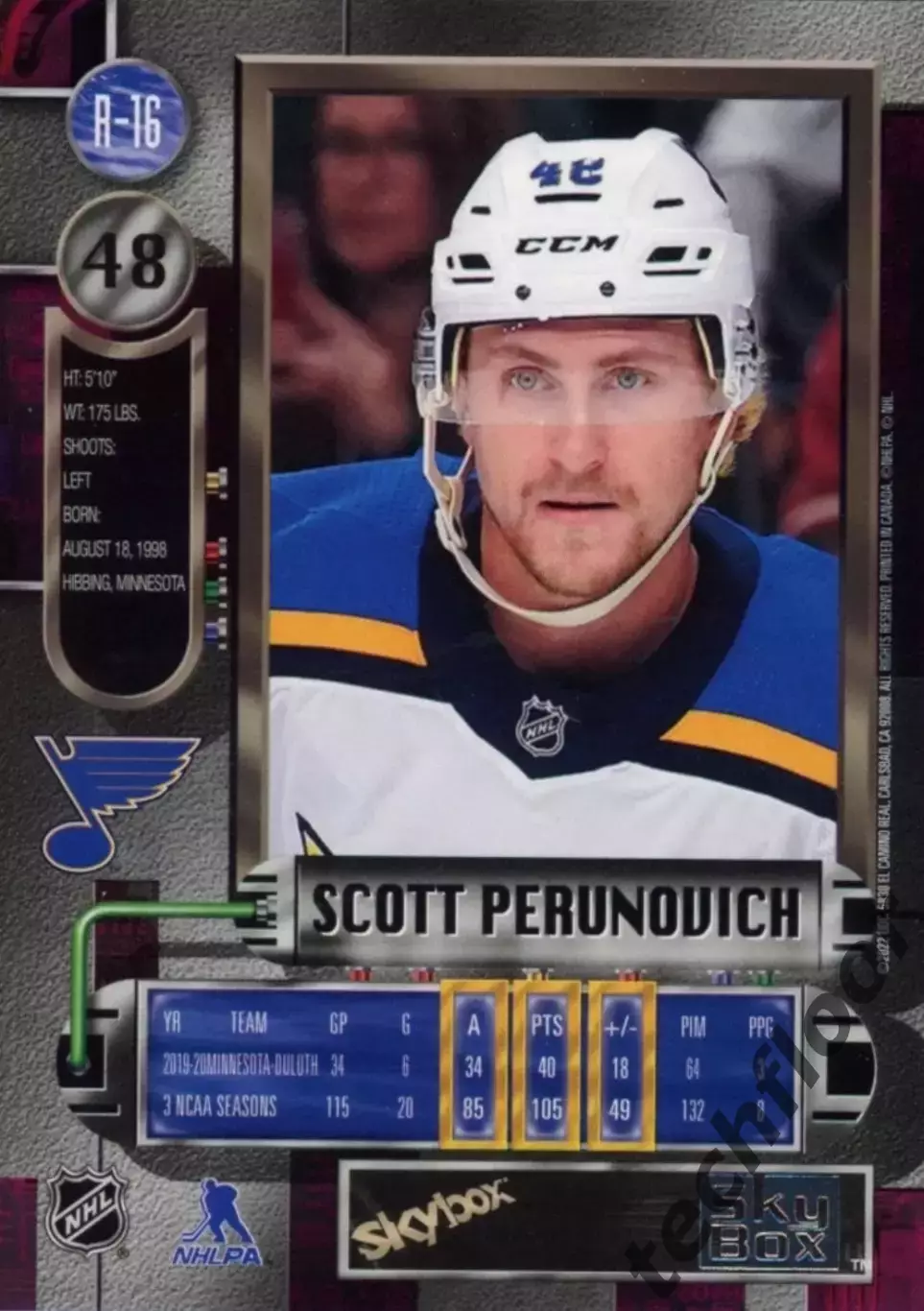 Карточка NHL Scott Perunovich St. Louis Blues/Скотт Перунович Сент-Луис НХЛ 1