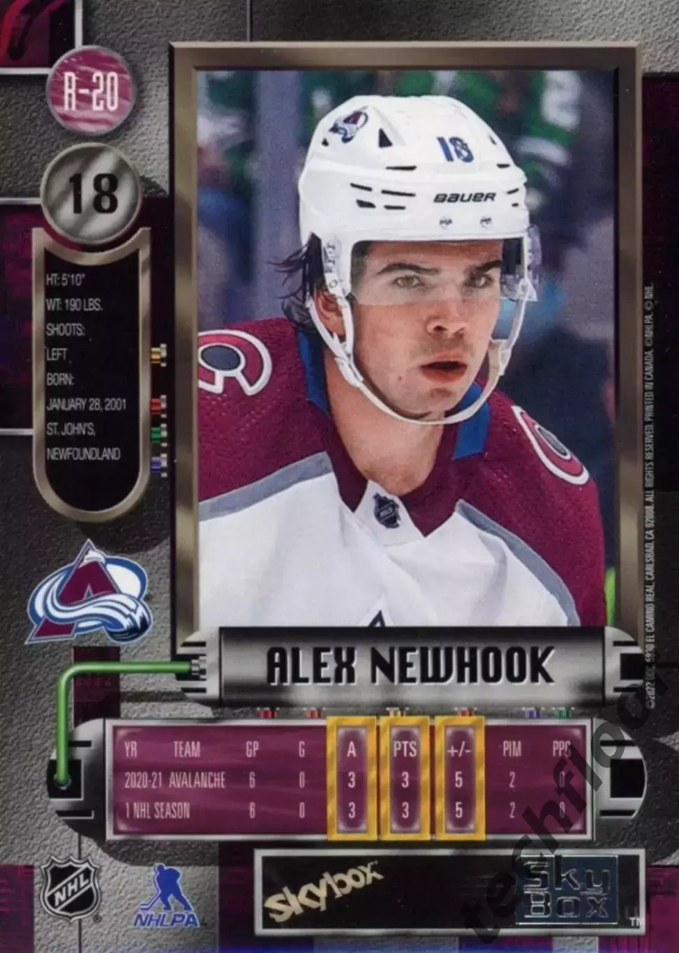 Карточка NHL Alex Newhook Colorado Avalanche/Алекс Ньюхук Колорадо НХЛ 1