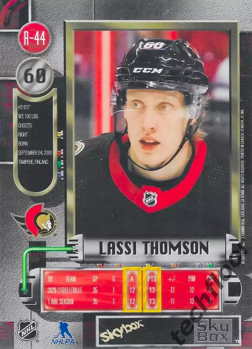 Карточка NHL Lassi Thomson Ottawa Senators/ Ласси Томсон Оттава НХЛ 1