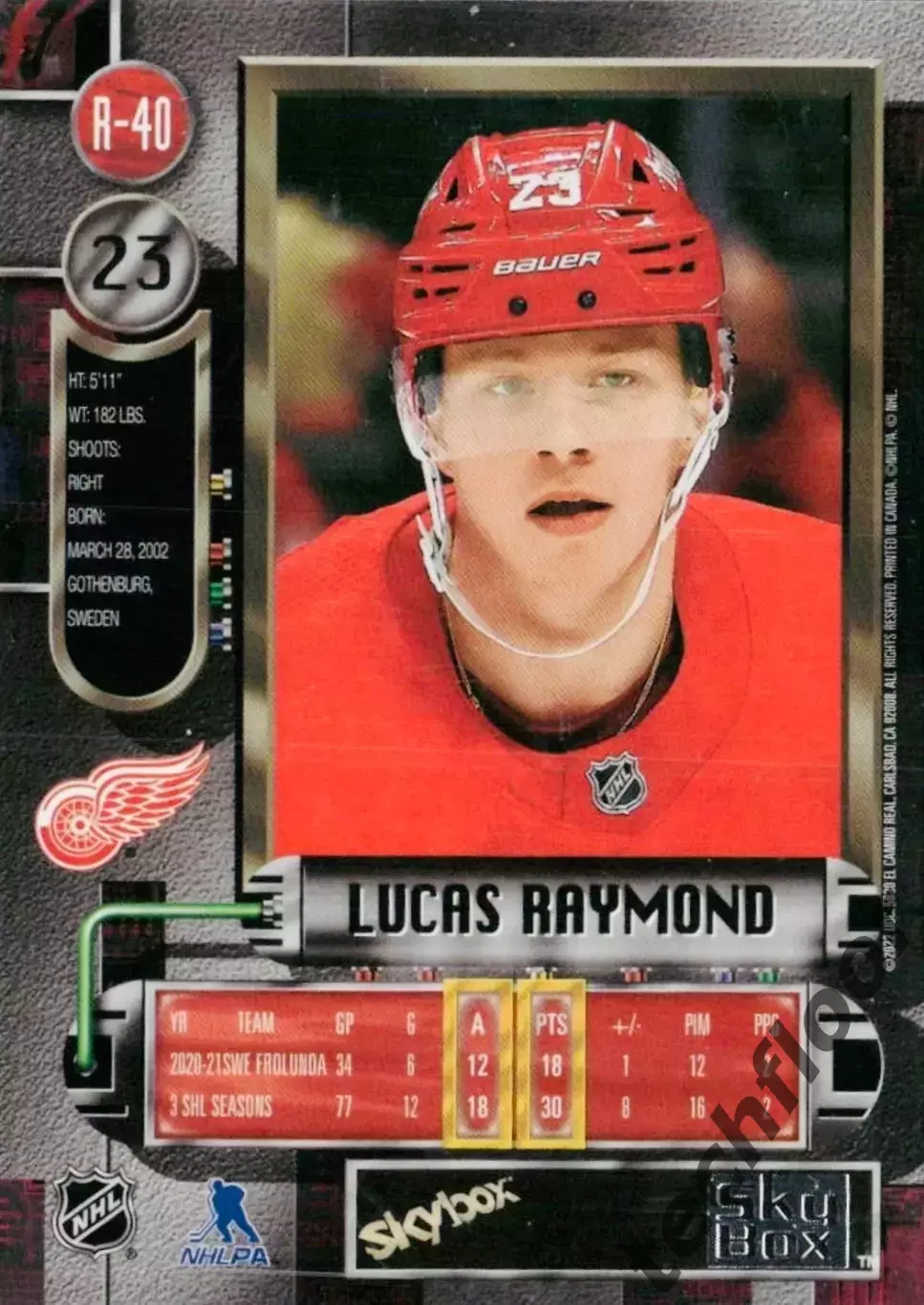 Карточка NHL Lucas Raymond Detroit Red Wings /Лукас Рэймонд Детройт НХЛ 1