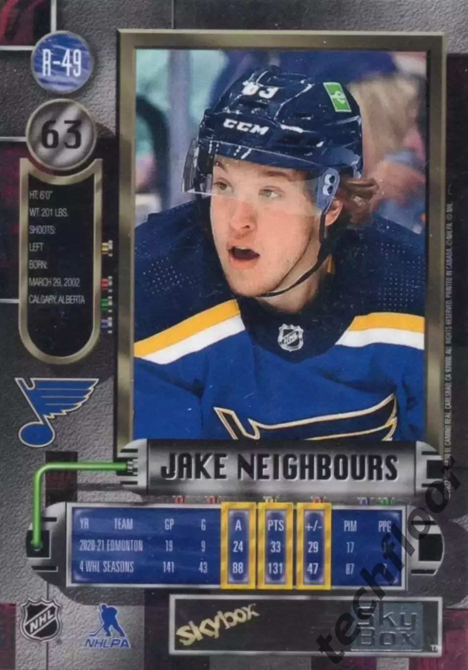 Карточка NHL Jake Neighbours St. Louis Blues / Джейк Нейборс Сент-Луис НХЛ 1