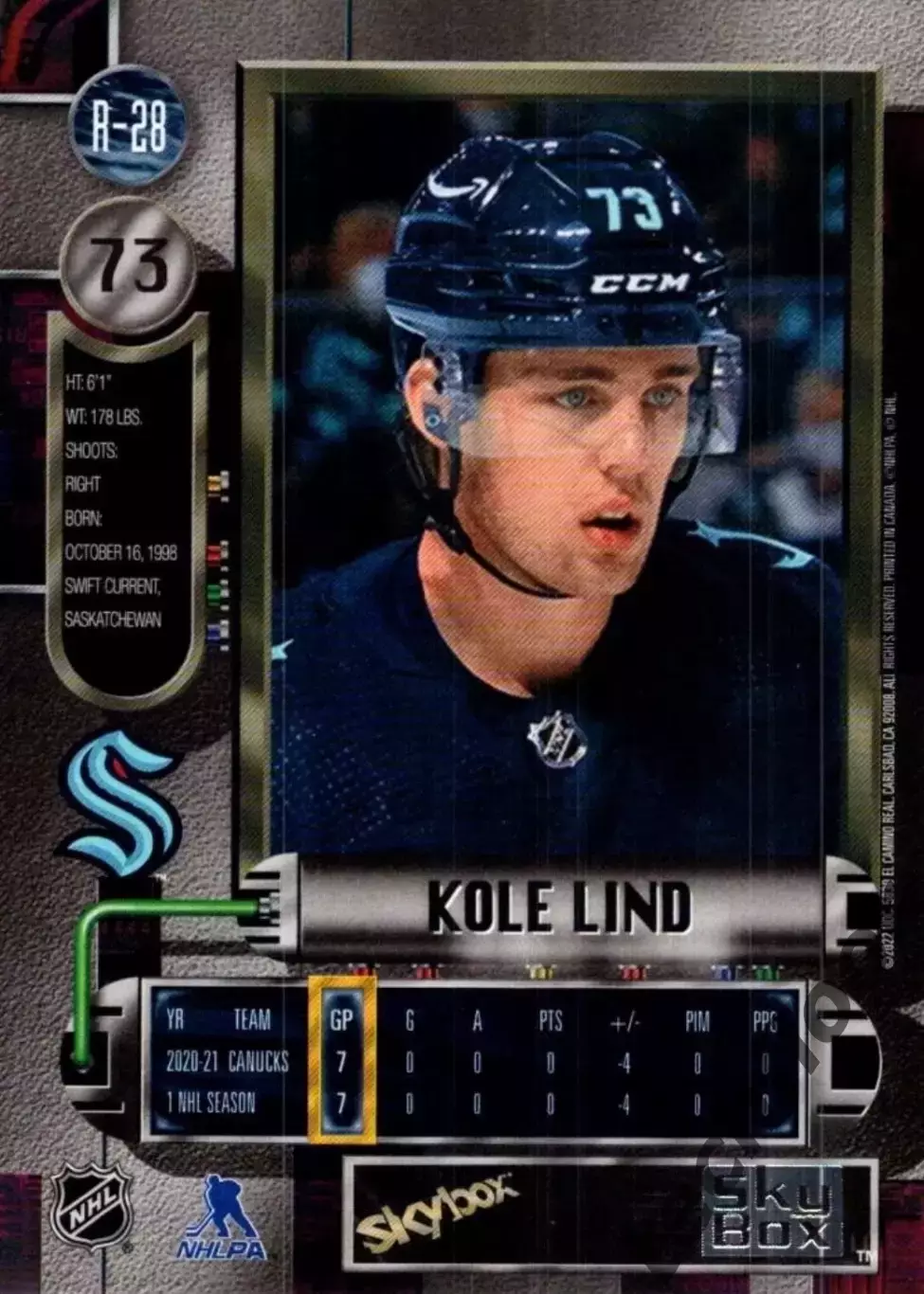 Карточка NHL Kole Lind Seattle Kraken/ Коул Линд Сиэтл НХЛ 1