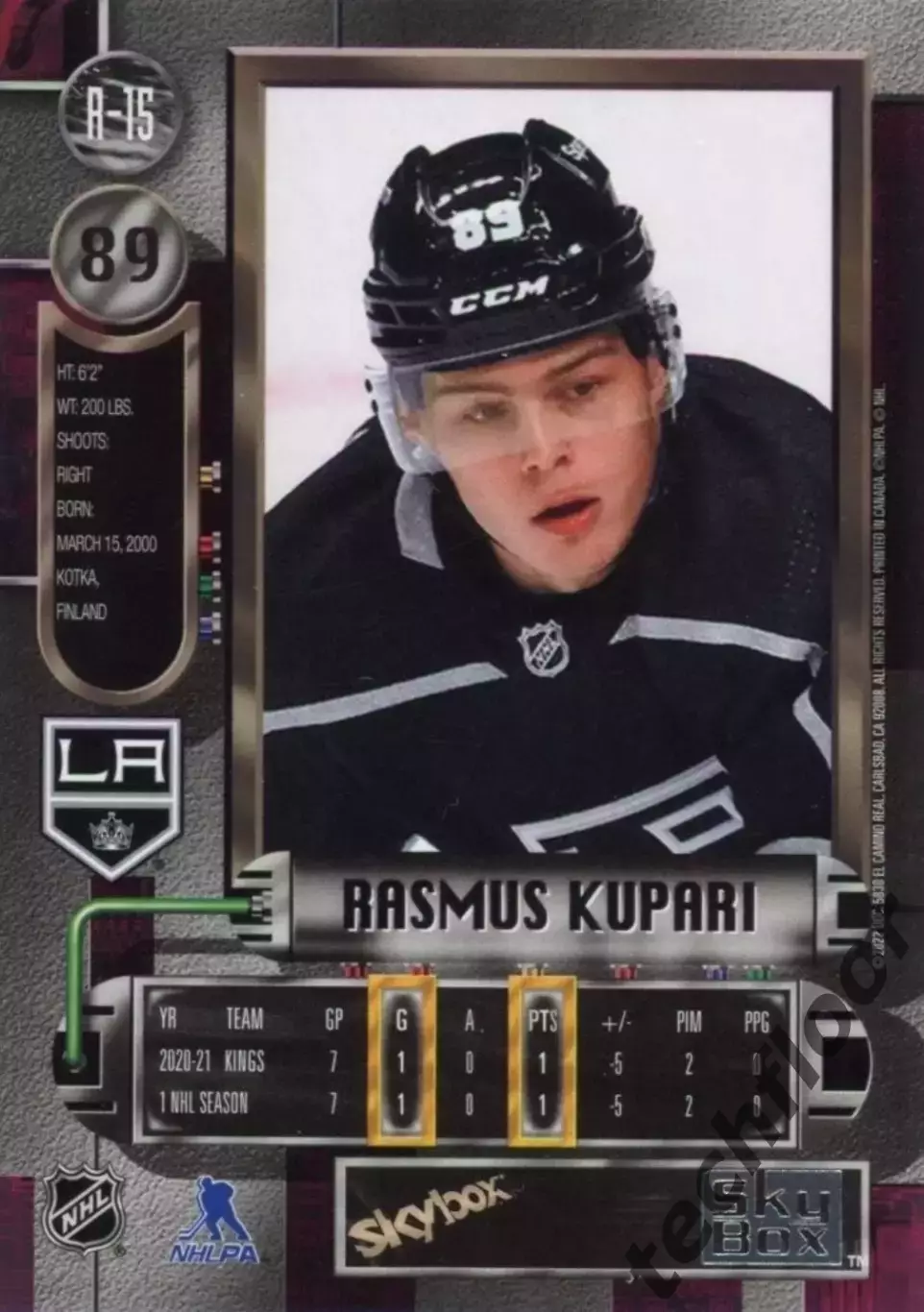 Карточка NHL Rasmus Kulari LA Kings/ Расмус Купари Лос-Анджелес НХЛ 1