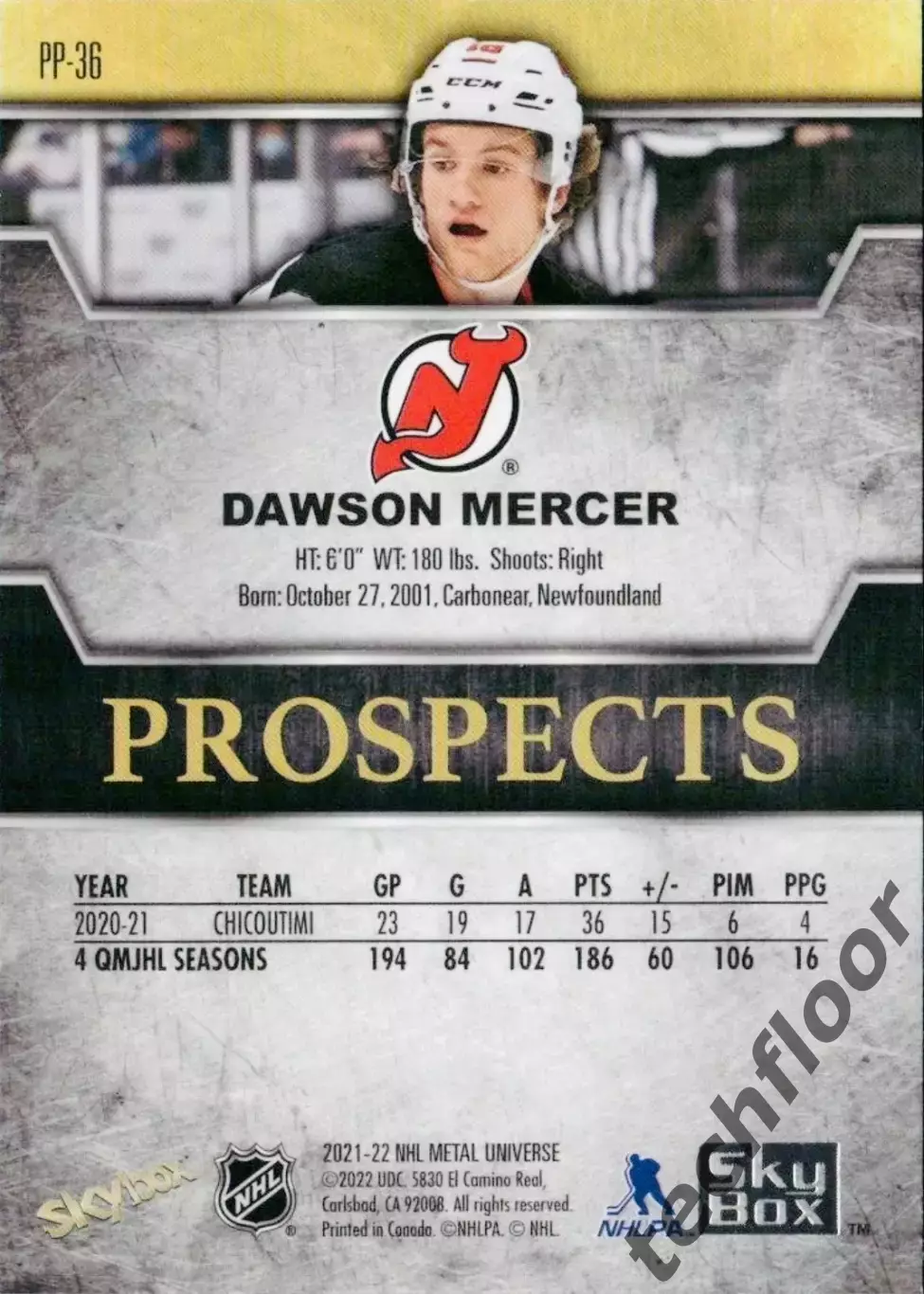 Карточка NHL Dawson Mercer New Jersey Devils /Доусон Мерсер Нью-Джерси НХЛ 1