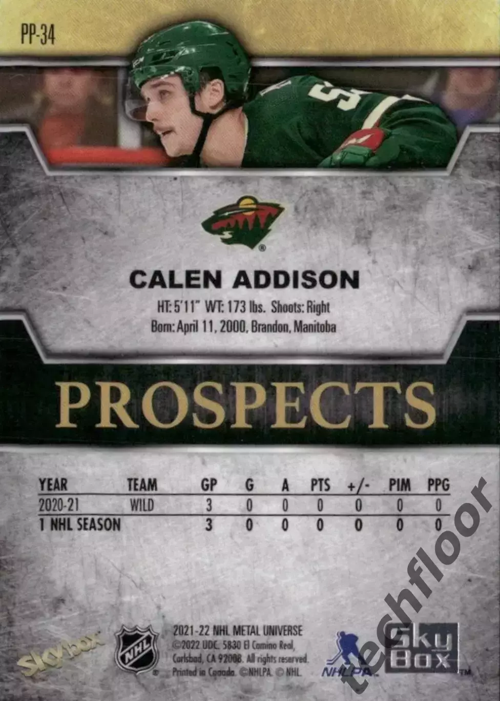 Карточка NHL Calen Addison Minnesota Wild /Кален Эддисон Миннесота НХЛ 1