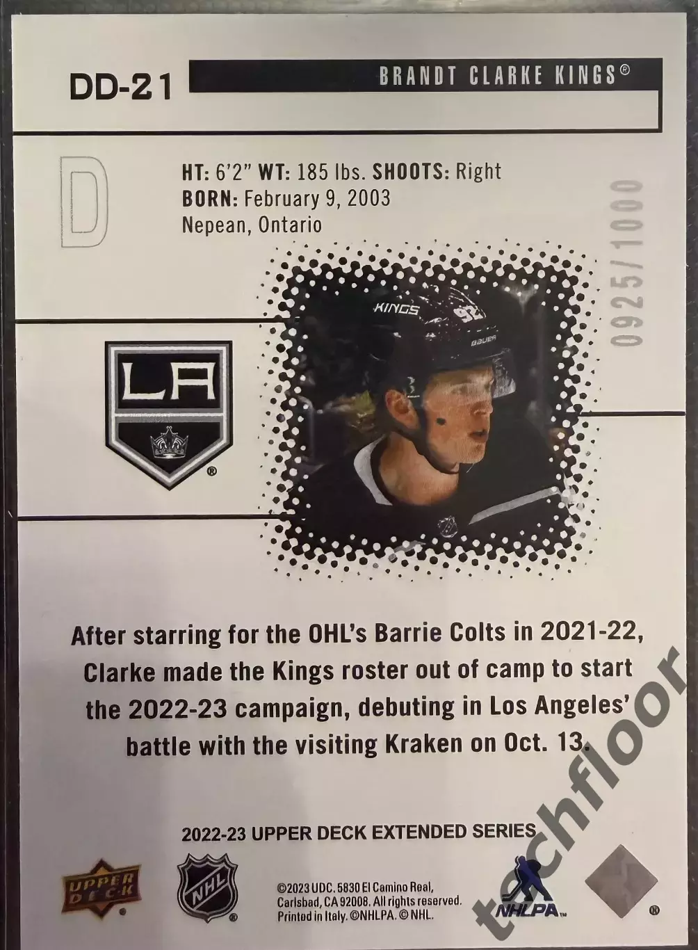 Карточка NHL Brandt Clarke LA Kings / Брандт Кларк Лос-Анджелес НХЛ 1