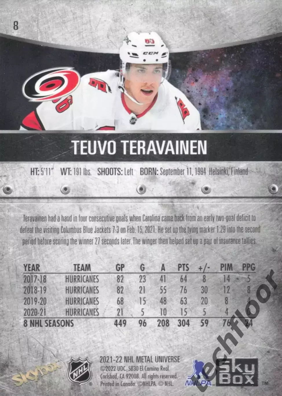 Карточка NHL Teuvo Teravainen Carolina Hurricanes/ Теуво Терявяйнен Каролина НХЛ 1