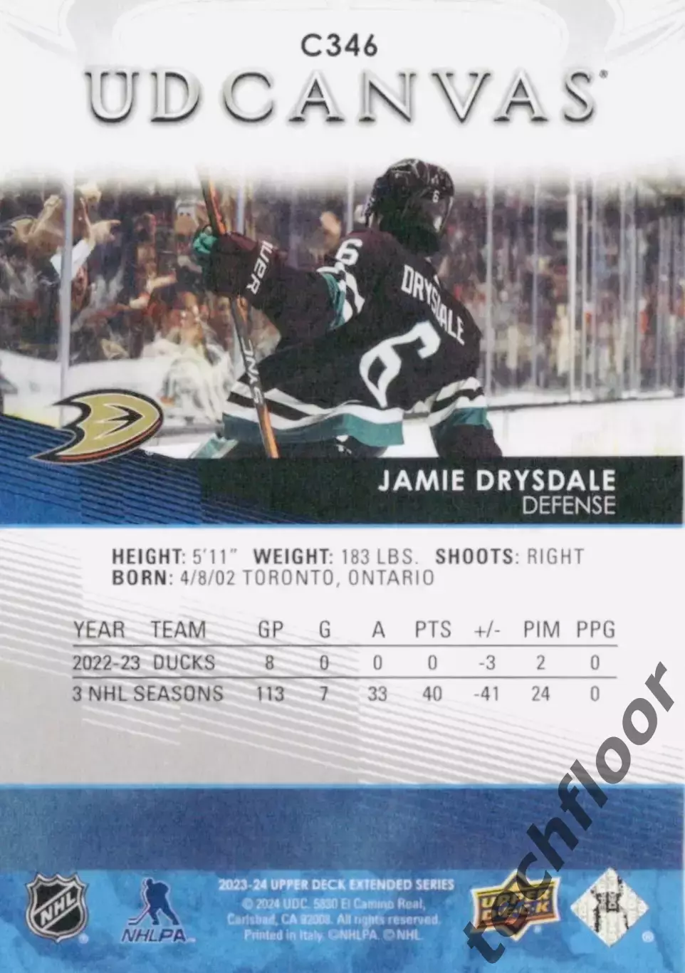 Карточка Canvas NHL Jamie Drysdale Anaheim Ducks/Джейми Драйсдейл Анахайм НХЛ 1