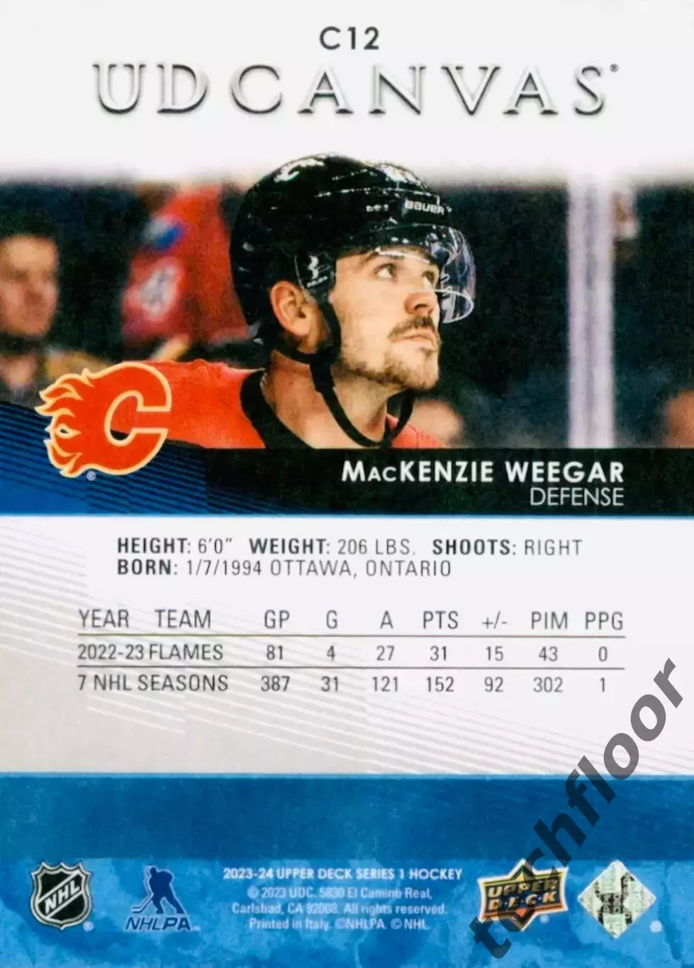 Карточка Canvas NHL MacKenzie Weegar Calgary Flames/Маккензи Уигер Калгари НХЛ 1
