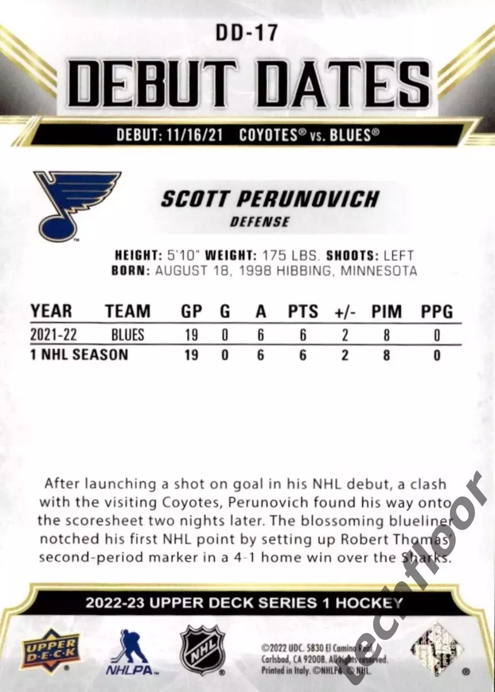 Карточка NHL Scott Perunovich St. Louis Blues /Скотт Перунович Сент-Луис НХЛ 1