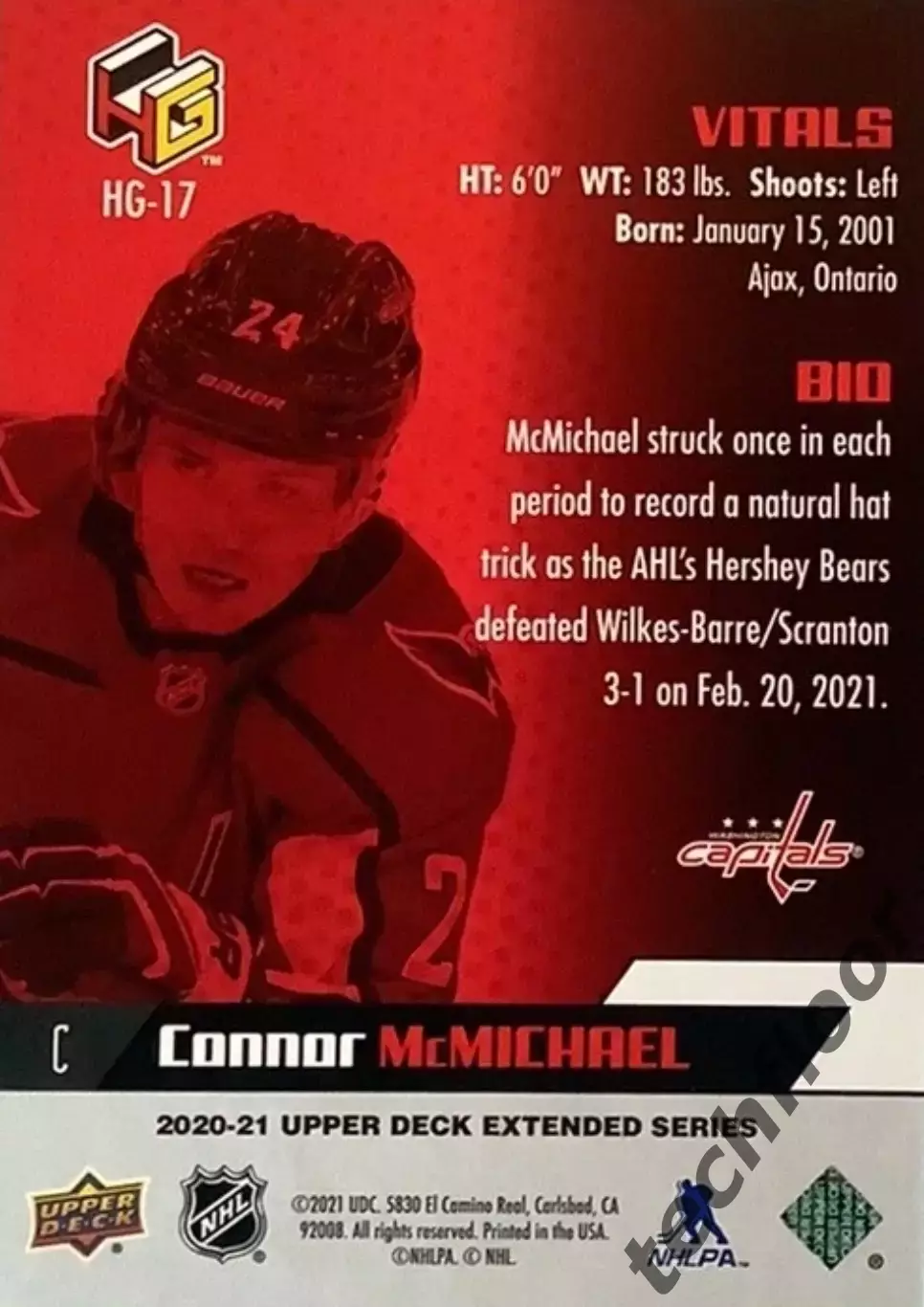 Карточка NHL Connor McMichael Washington Capitals/Коннор Макмайкл Вашингтон НХЛ 1