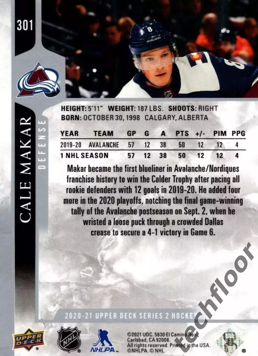 Карточка NHL Cale Makar Colorado Avalanche/ Кейл Макар Колорадо НХЛ 1