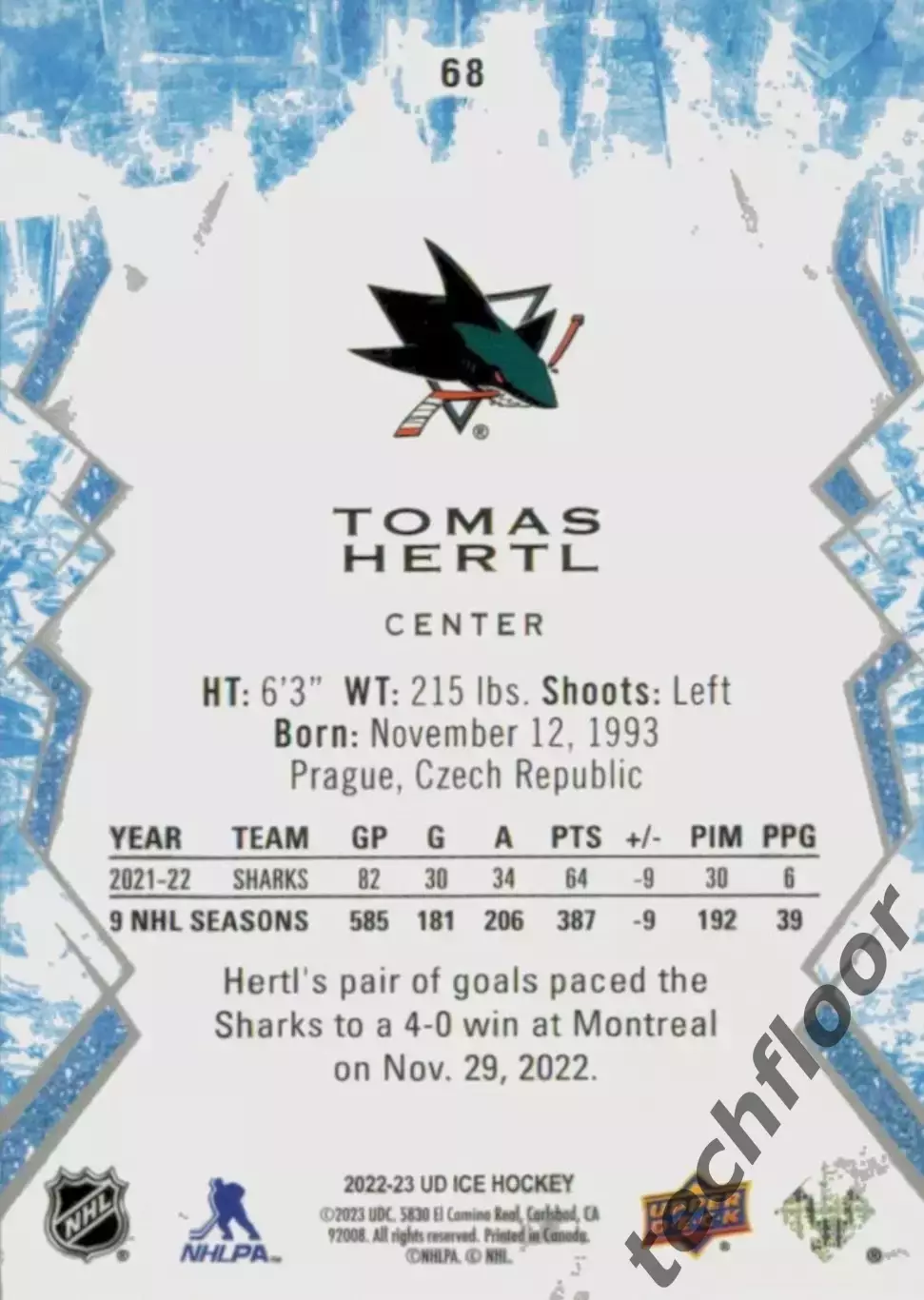 Карточка NHL Tomas Hertl San Jose Sharks/Томаш Гертл Сан-Хосе НХЛ 1