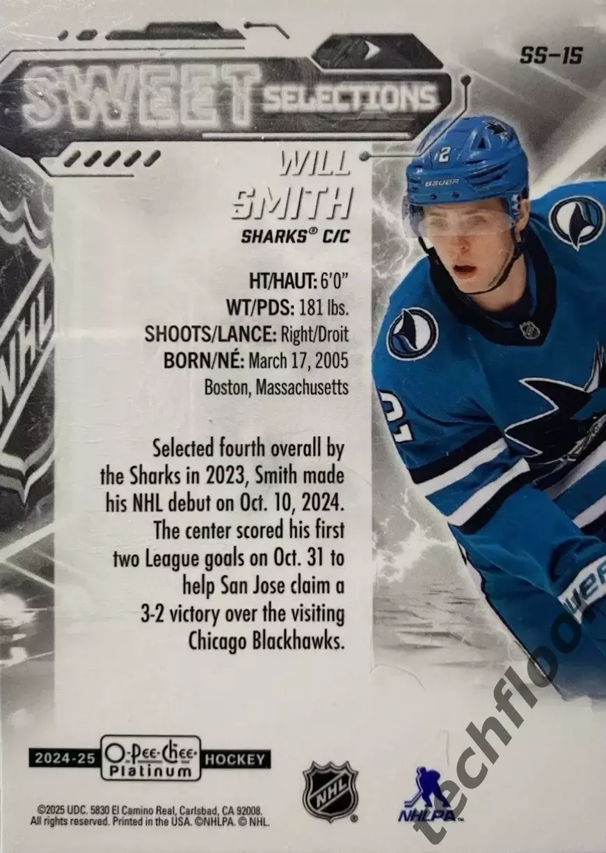 Карточка NHL Will Smith San Jose Sharks/Уилл Смит Сан-Хосе НХЛ 1