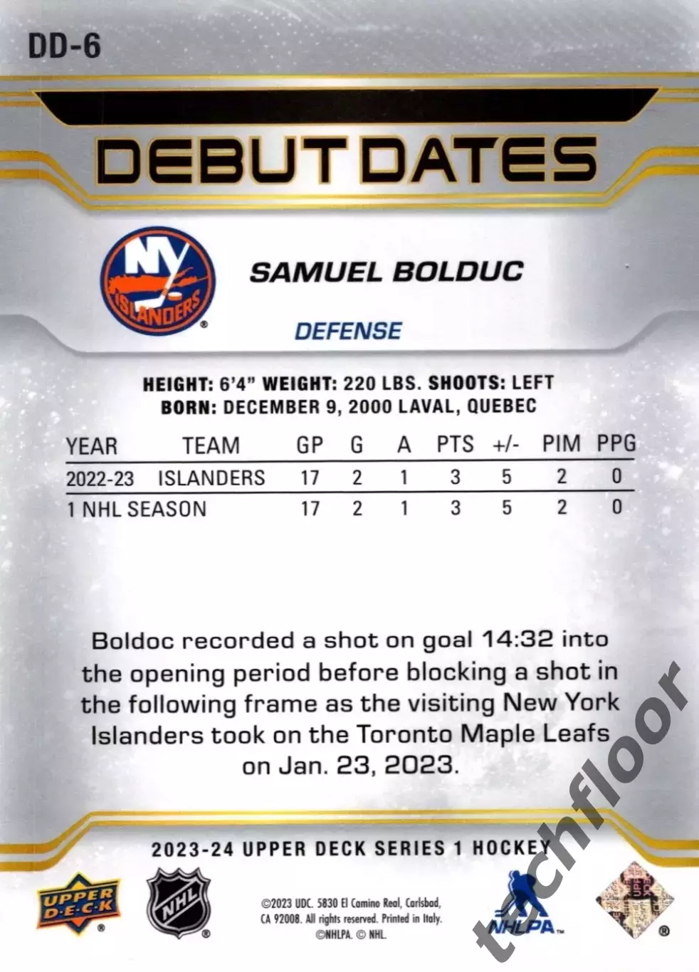 Карточка NHL Samuel Bolduc New York Islanders/Сэмуэль Болдук Айлендерс НХЛ 1