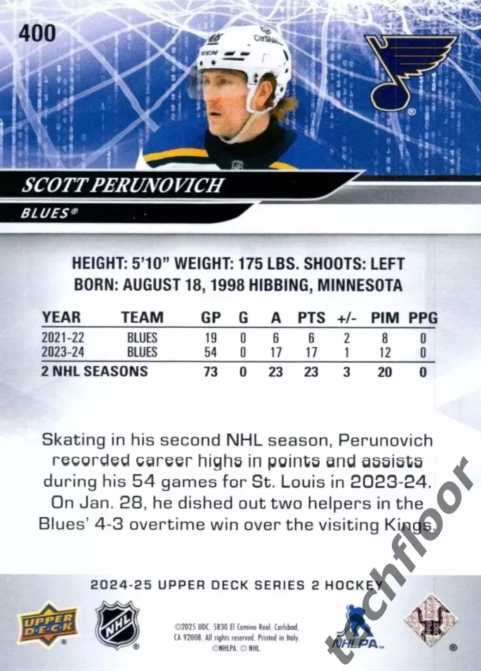 Карточка NHL Scott Perunovich St. Louis Blues /Скотт Перунович Сент-Луис НХЛ 1