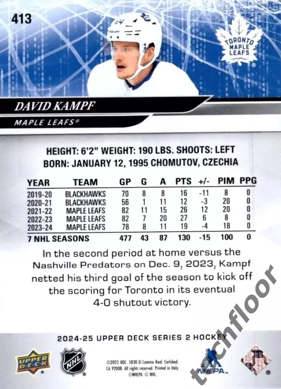 Карточка NHL David Kampf Toronto Maple Leafs/ Давид Кампф Торонто НХЛ 1