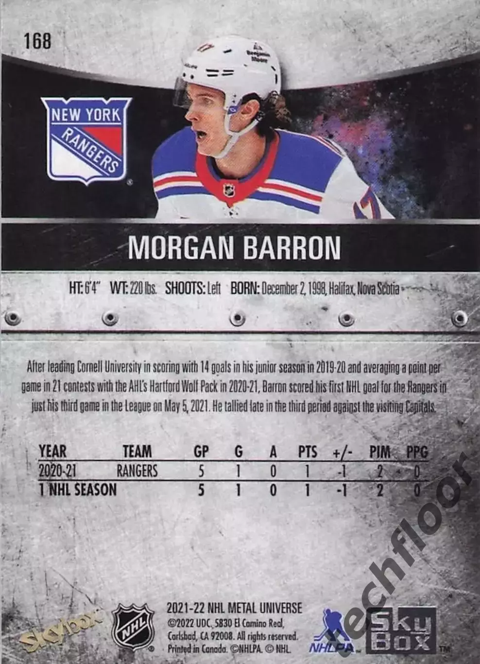 Карточка NHL Morgan Barron New York Rangers /Морган Баррон Рейнджерс НХЛ 1