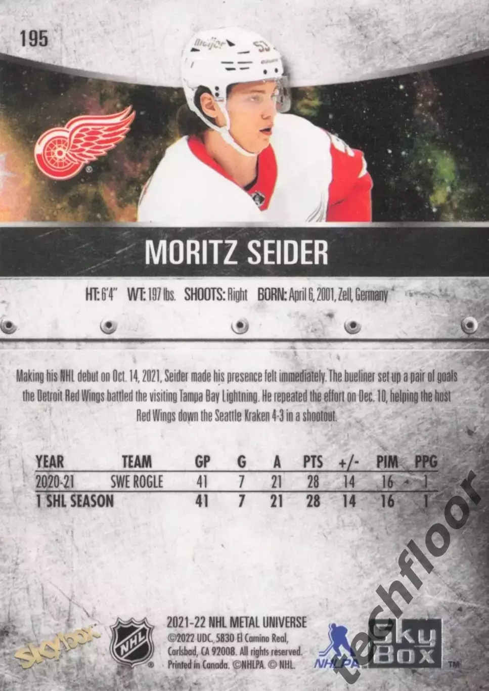 Карточка NHL Moritz Seider Detroit Red Wings /Мориц Зайдер Детройт НХЛ 1