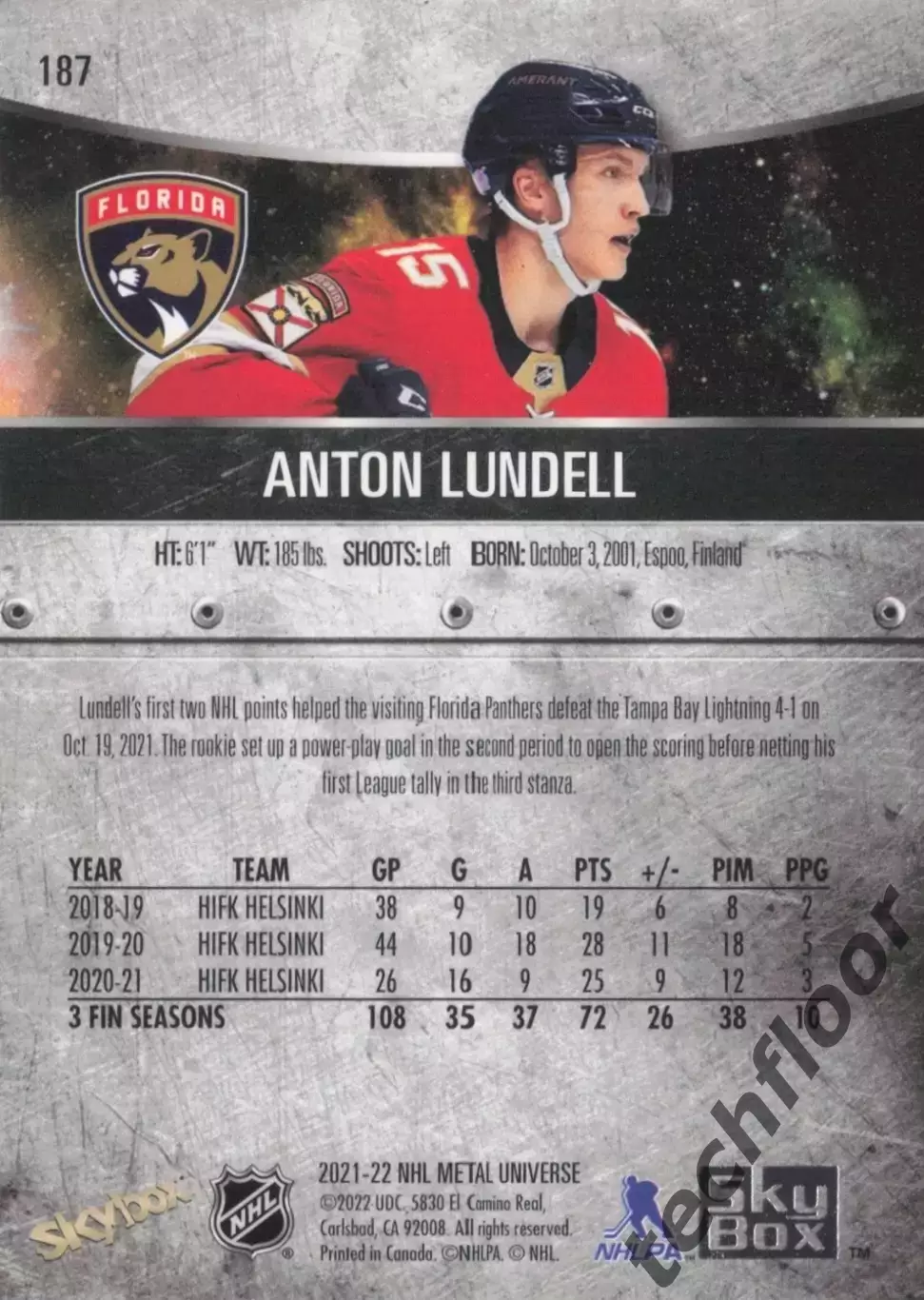 Карточка NHL Anton Lundell Florida Panthers /Антон Лунделль Флорида НХЛ 1