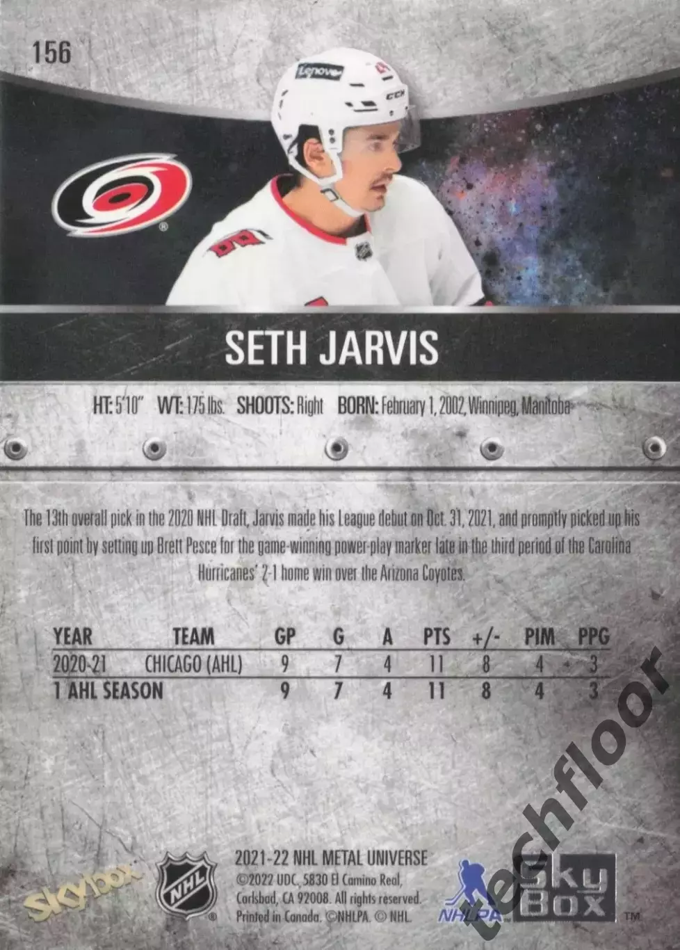 Карточка NHL Seth Jarvis Carolina Hurricanes / Сет Джарвис Каролина НХЛ 1