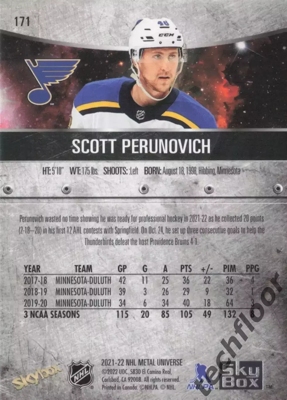 Карточка NHL Scott Perunovich St. Louis Blues/ Скотт Перунович Сент-Луис НХЛ 1