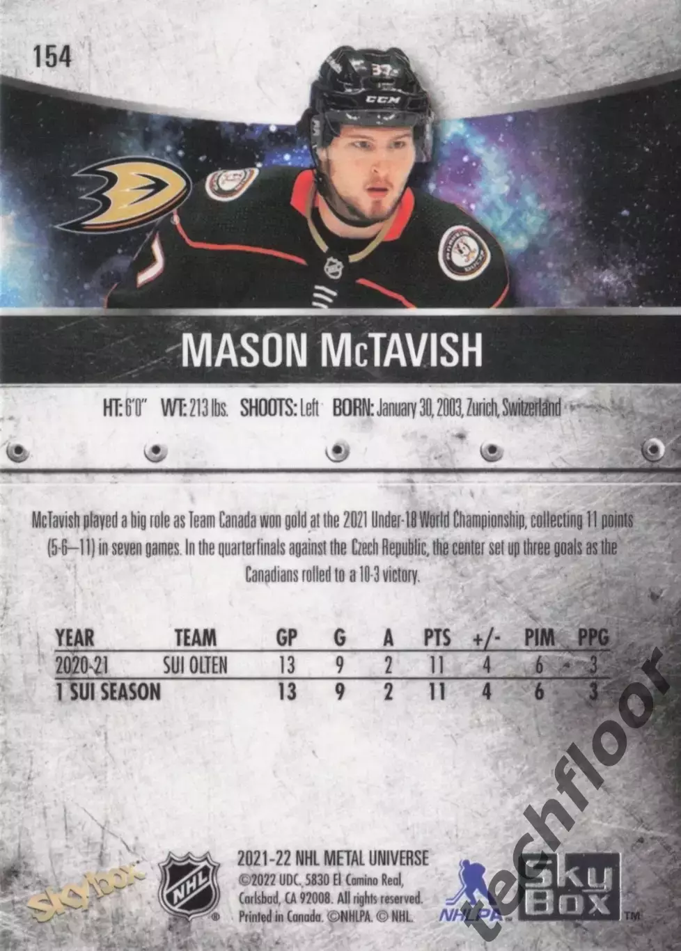 Карточка NHL Mason McTavish Anaheim Ducks /Мейсон Мактавиш Анахайм НХЛ 1