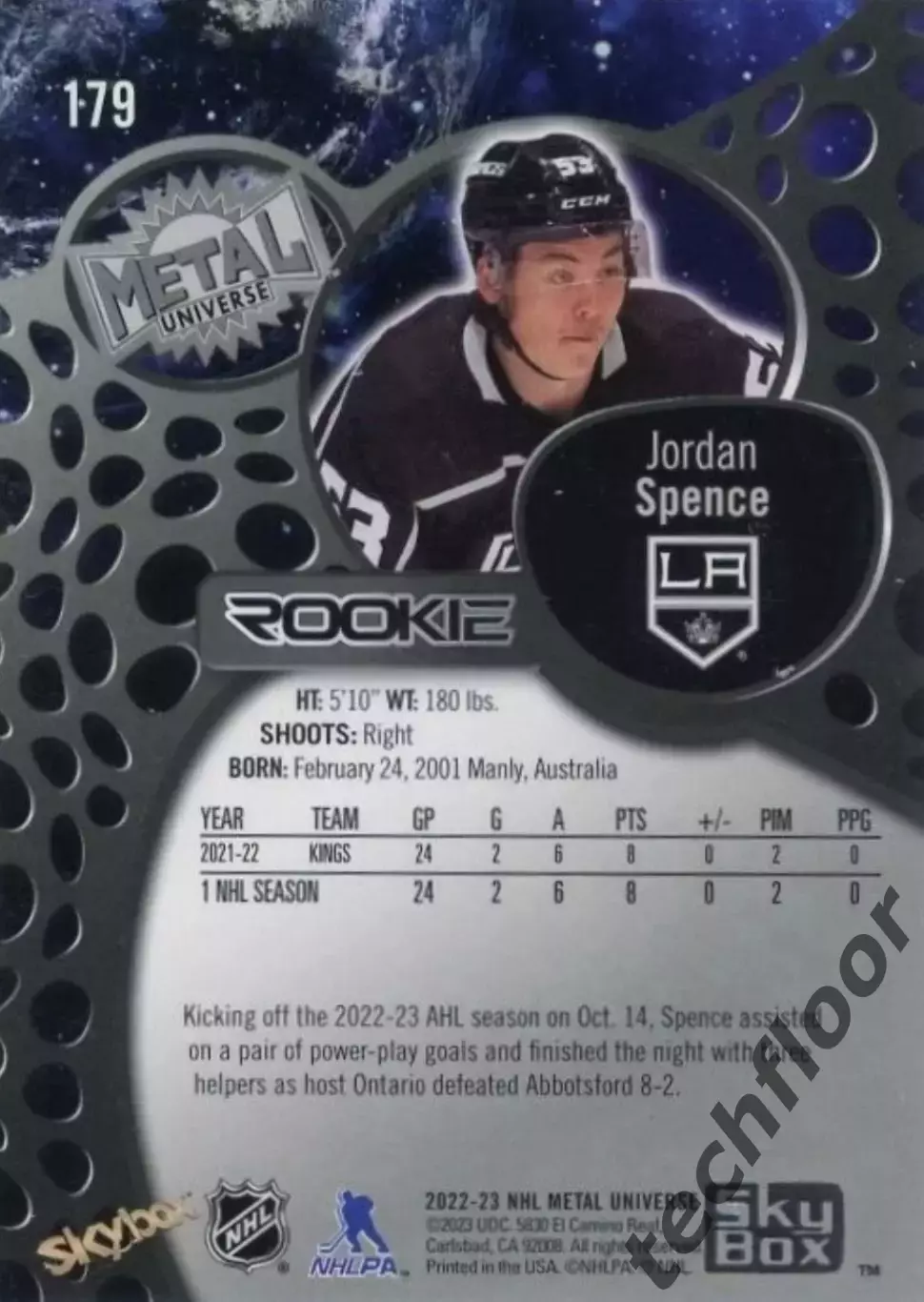 Карточка NHL Jordan Spence LA Kings/ Джордан Спенс Лос-Анджелес НХЛ 1