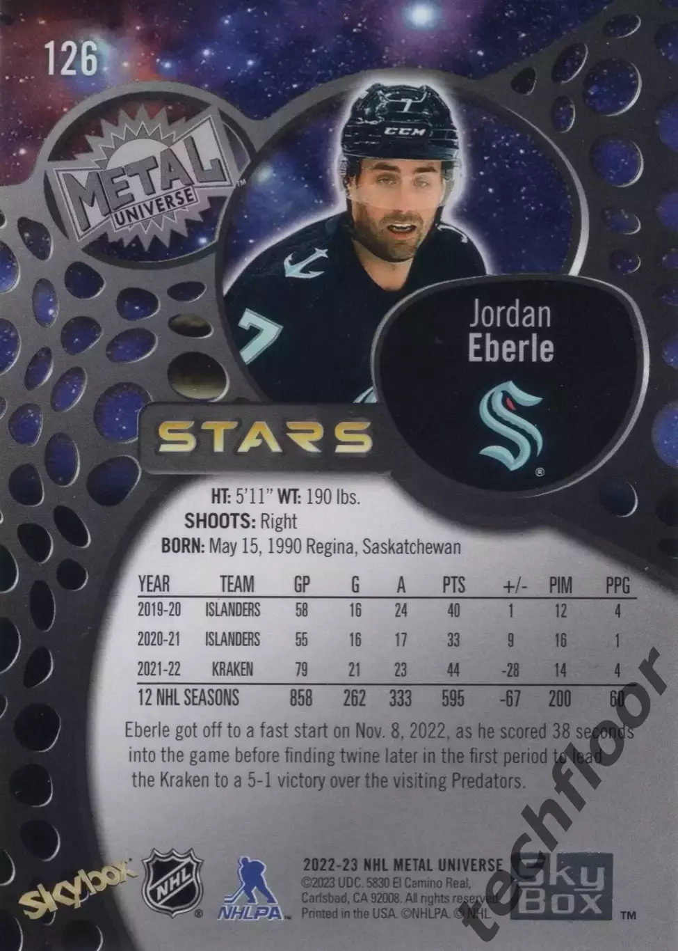 Карточка NHL Jordan Eberle Seattle Kraken/ Джордан Эберле Сиэтл НХЛ 1