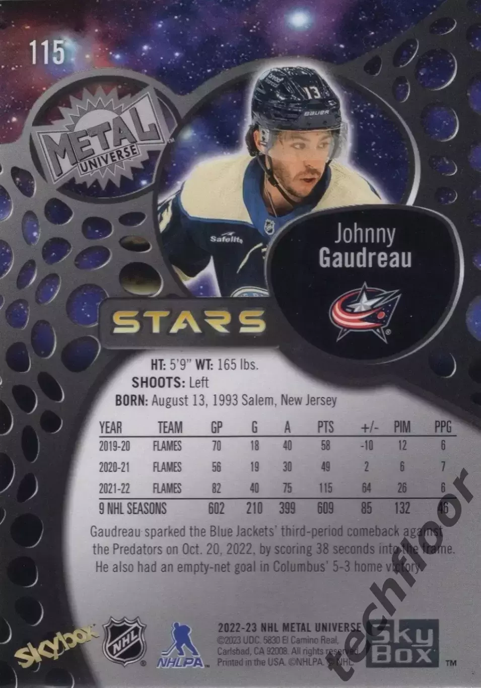 Карточка NHL Johnny Gaudreau Columbus Blue Jackets / Джонни Годро Коламбус НХЛ 1