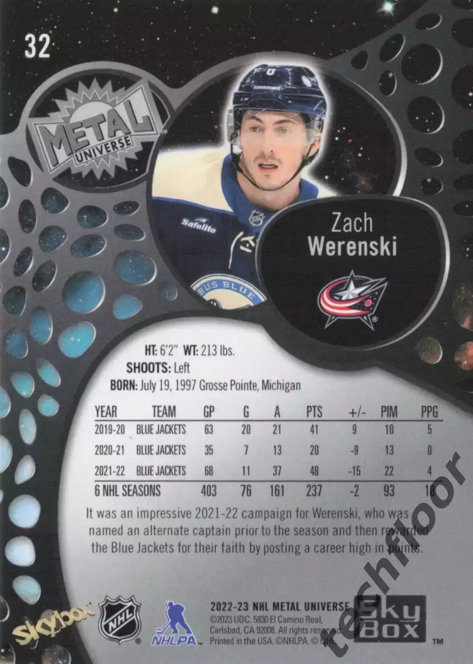 Карточка NHL Zach Werenski Columbus Blue Jackets/ Зак Веренски Коламбус НХЛ 1