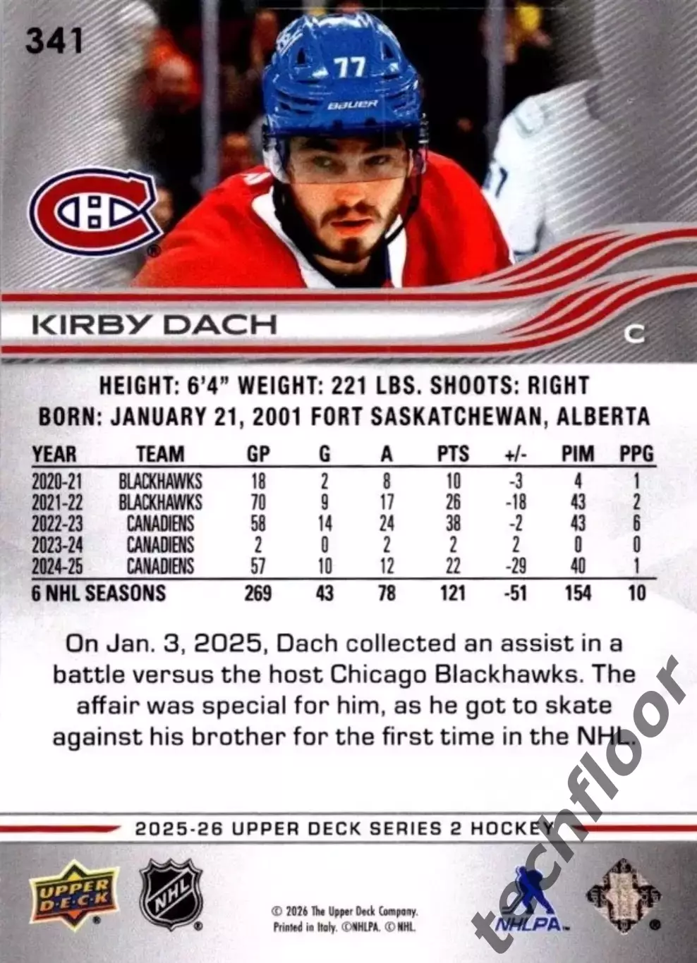 Карточка NHL Kirby Dach Montreal Canadiens/ Кирби Дак Монреаль НХЛ 1