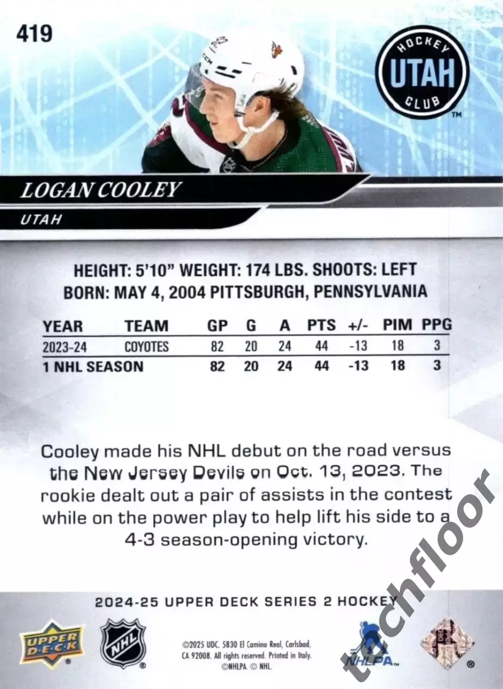 Карточка NHL Logan Cooley Utah Mammoth/Логан Кули Юта НХЛ 1