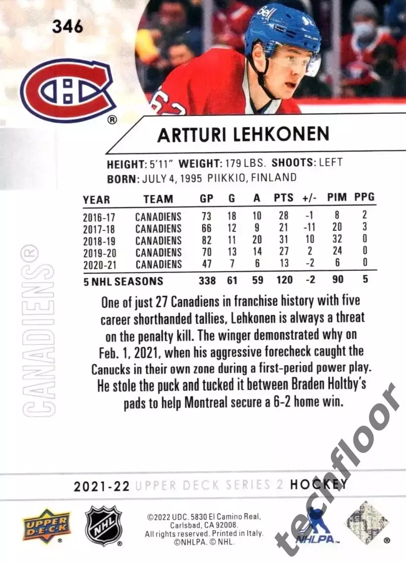 Карточка NHL Artturi Lehkonen Montreal Canadiens/Арттури Лехконен Монреаль НХЛ 1