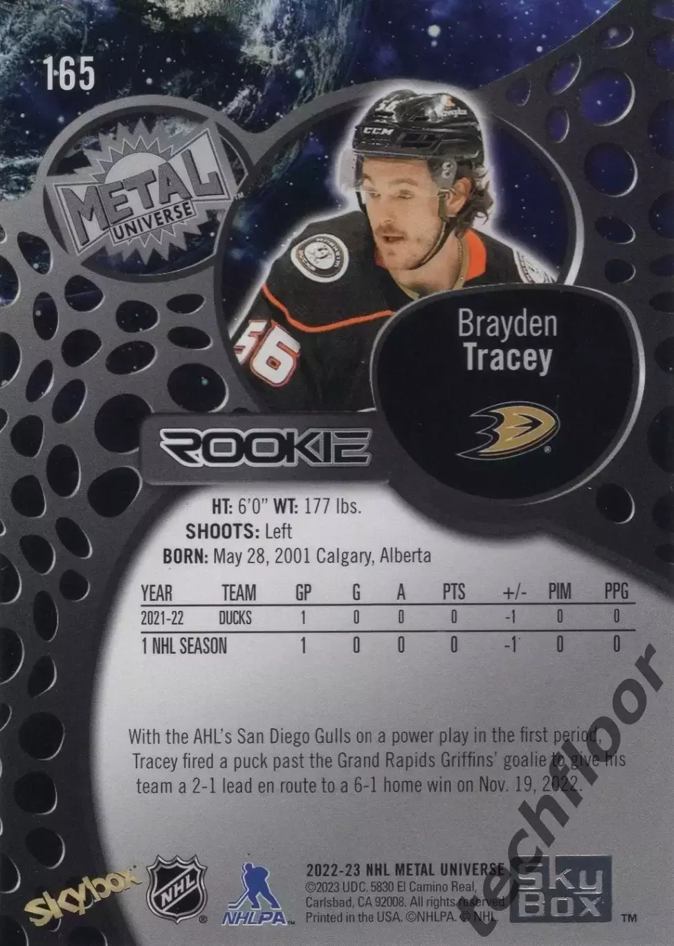 Карточка NHL Brayden Tracey Anaheim Ducks/ Брэйден Трейси Анахайм НХЛ 1
