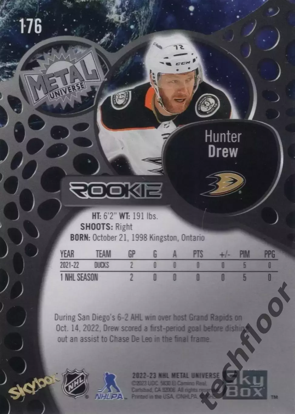 Карточка NHL Hunter Drew Anaheim Ducks/Хантер Дрю Анахайм НХЛ 1