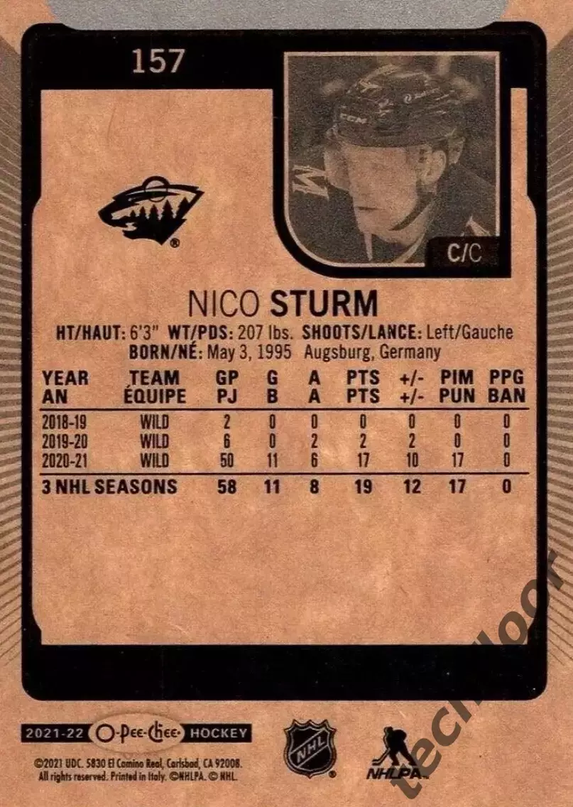 Карточка NHL Nico Sturm Minnesota Wild/Нико Штурм Миннесота НХЛ 1