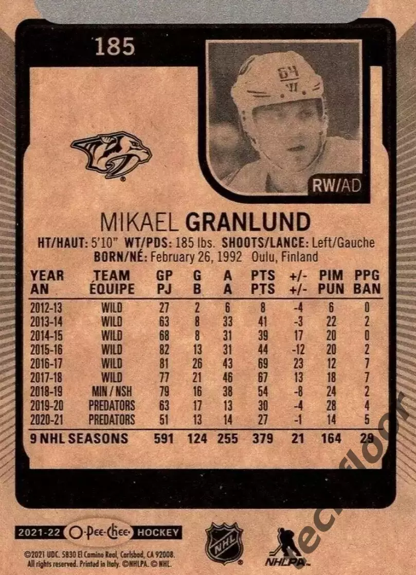 Карточка NHL Mikael Granlund Nashville Predators/Микаэль Гранлунд Нэшвилл НХЛ 1