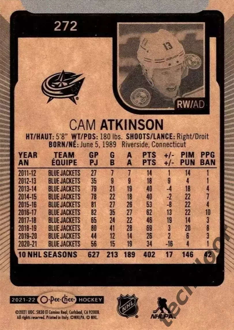 Карточка NHL Cam Atkinson Columbus Blue Jackets/ Кэм Аткинсон Коламбус НХЛ 1
