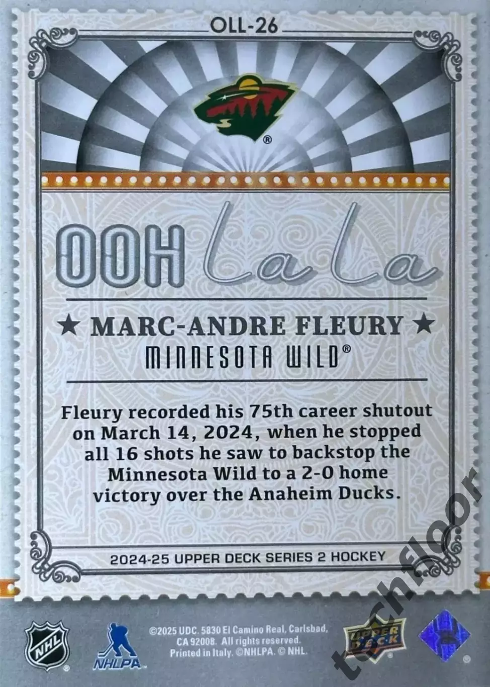 Карточка NHL Marc-Andre Fleury Minnesota Wild/Марк-Андре Флери Миннесота НХЛ 1