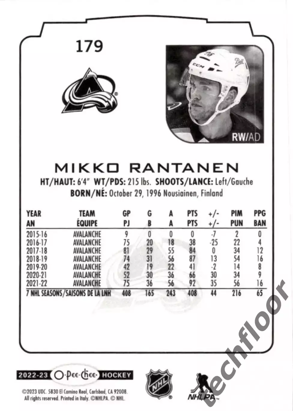 Карточка NHL Mikko Rantanen Colorado Avalanche/Микко Рантанен Колорадо НХЛ 1