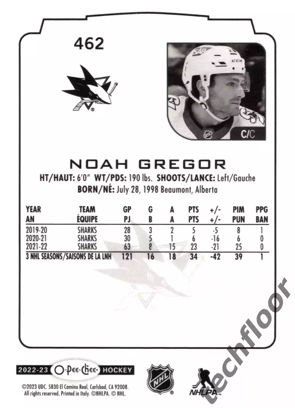 Карточка NHL Noah Gregor San Jose Sharks/Ноа Грегор Сан-Хосе НХЛ 1