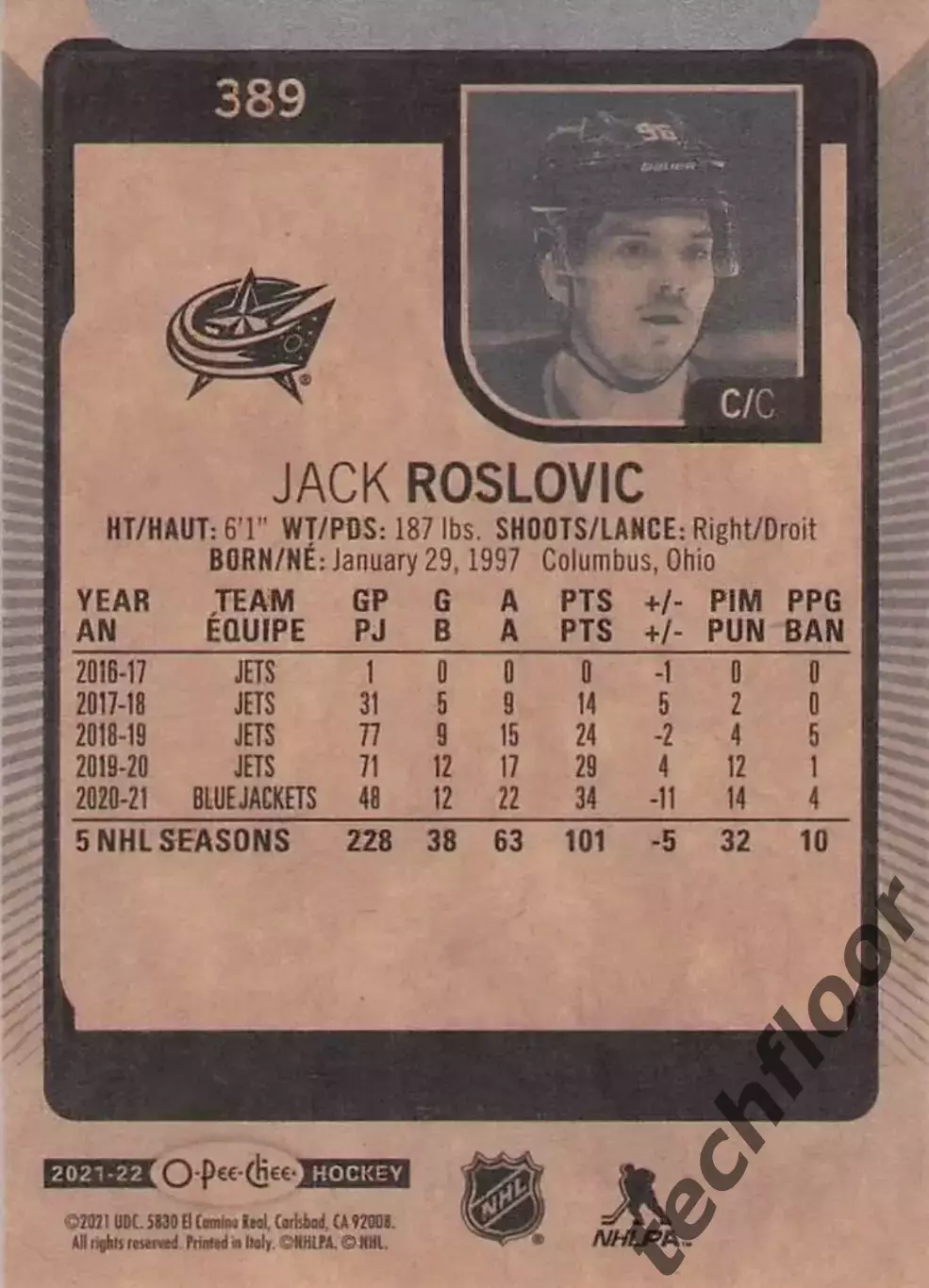 Карточка NHL Jack Roslovic Columbus Blue Jackets/Джек Рословик Коламбус НХЛ 1