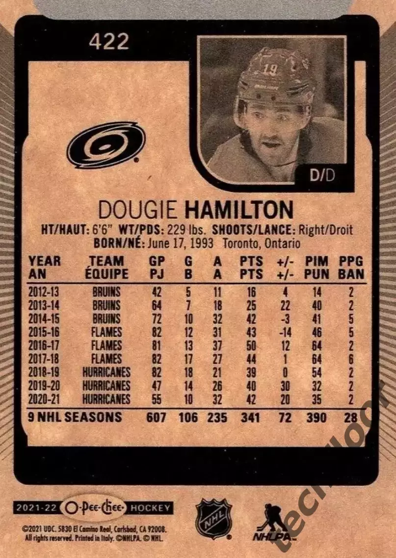 Карточка NHL Dougie Hamilton Carolina Hurricanes/Дуги Хэмилтон Каролина НХЛ 1