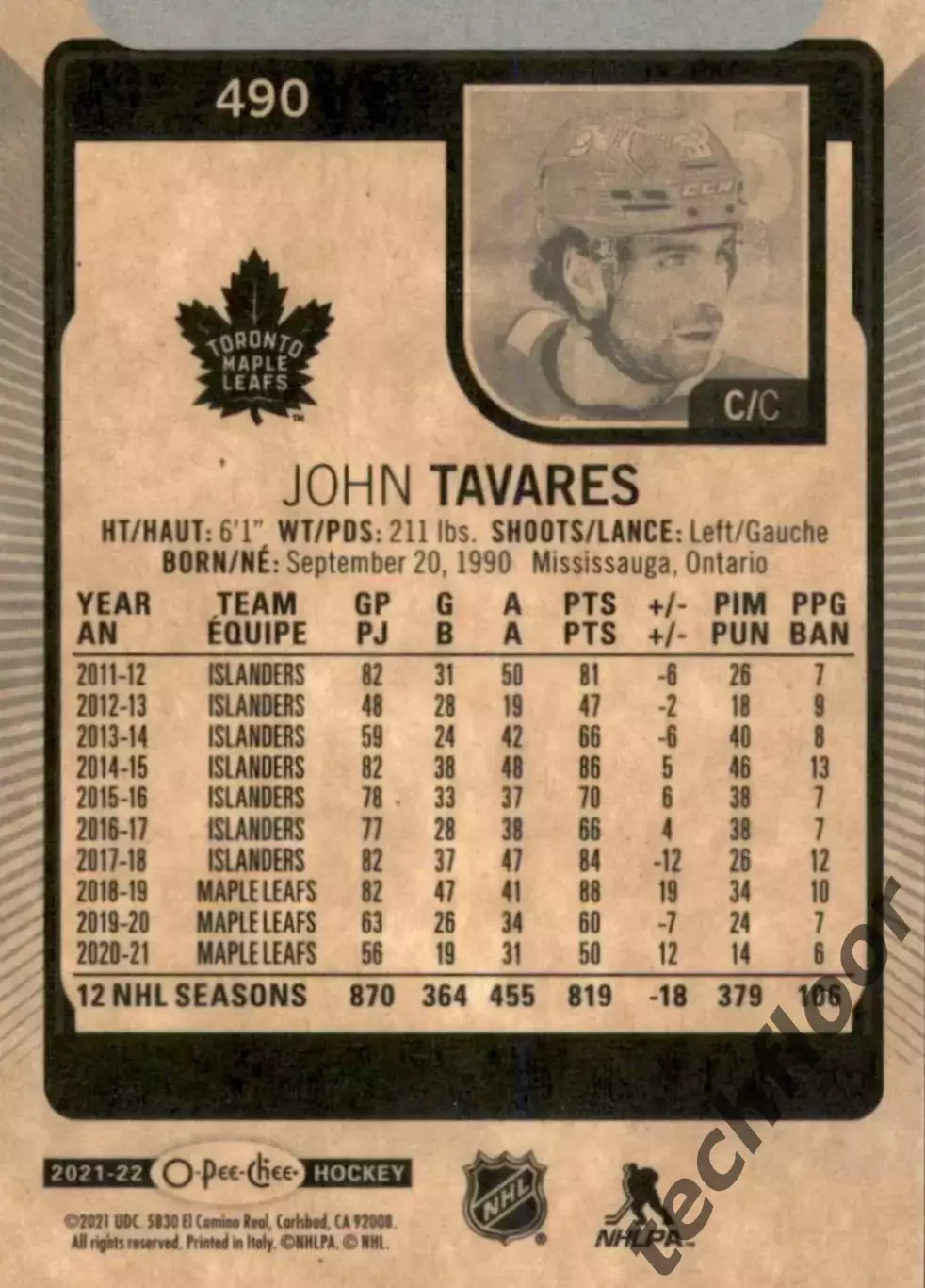 Карточка NHL John Tavares Toronto Maple Leafs / Джон Таварес Торонто НХЛ 1