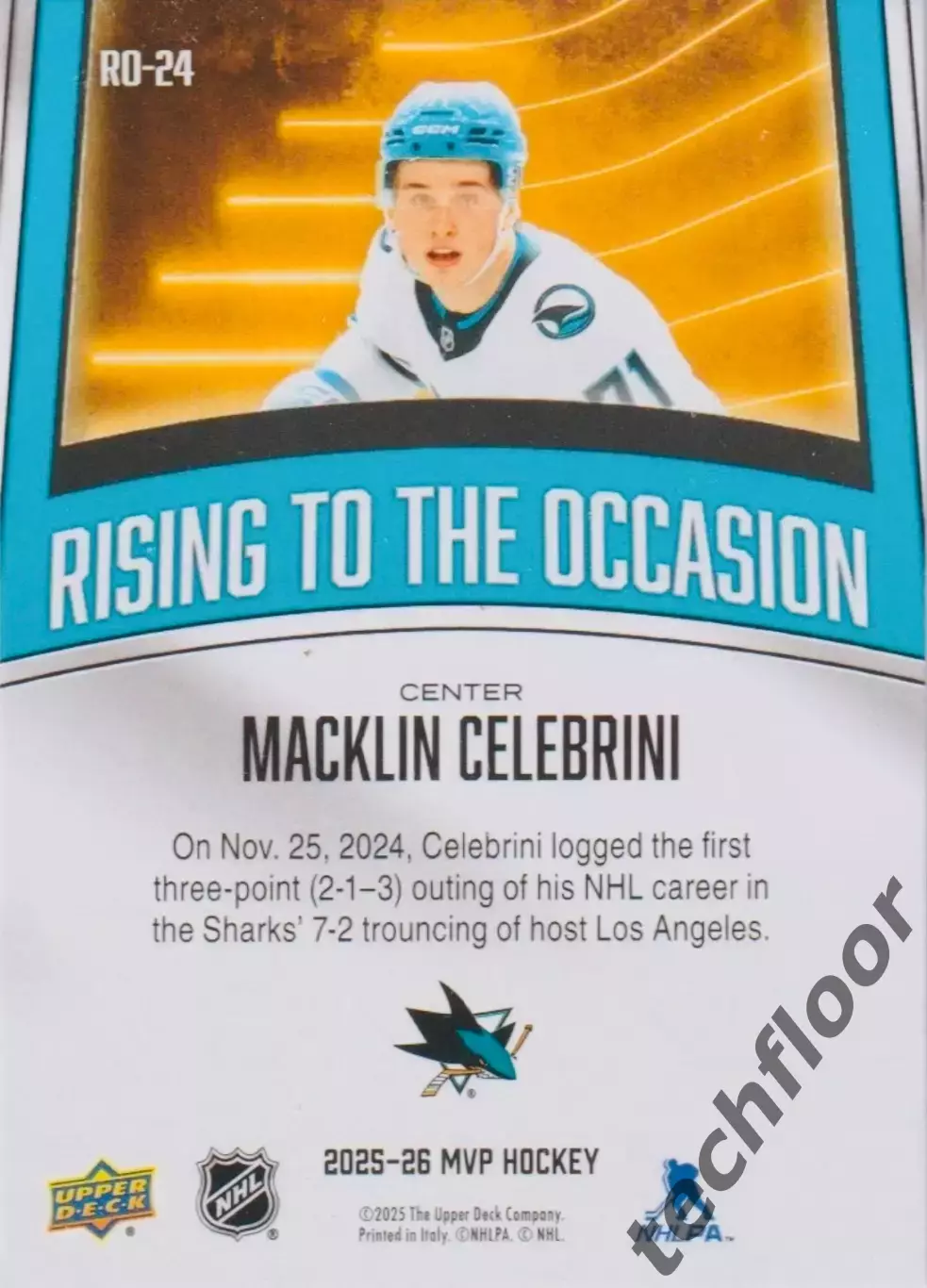 Карточка NHL Macklin Celebrini San Jose Sharks/Маклин Селебрини Сан-Хосе НХЛ 1