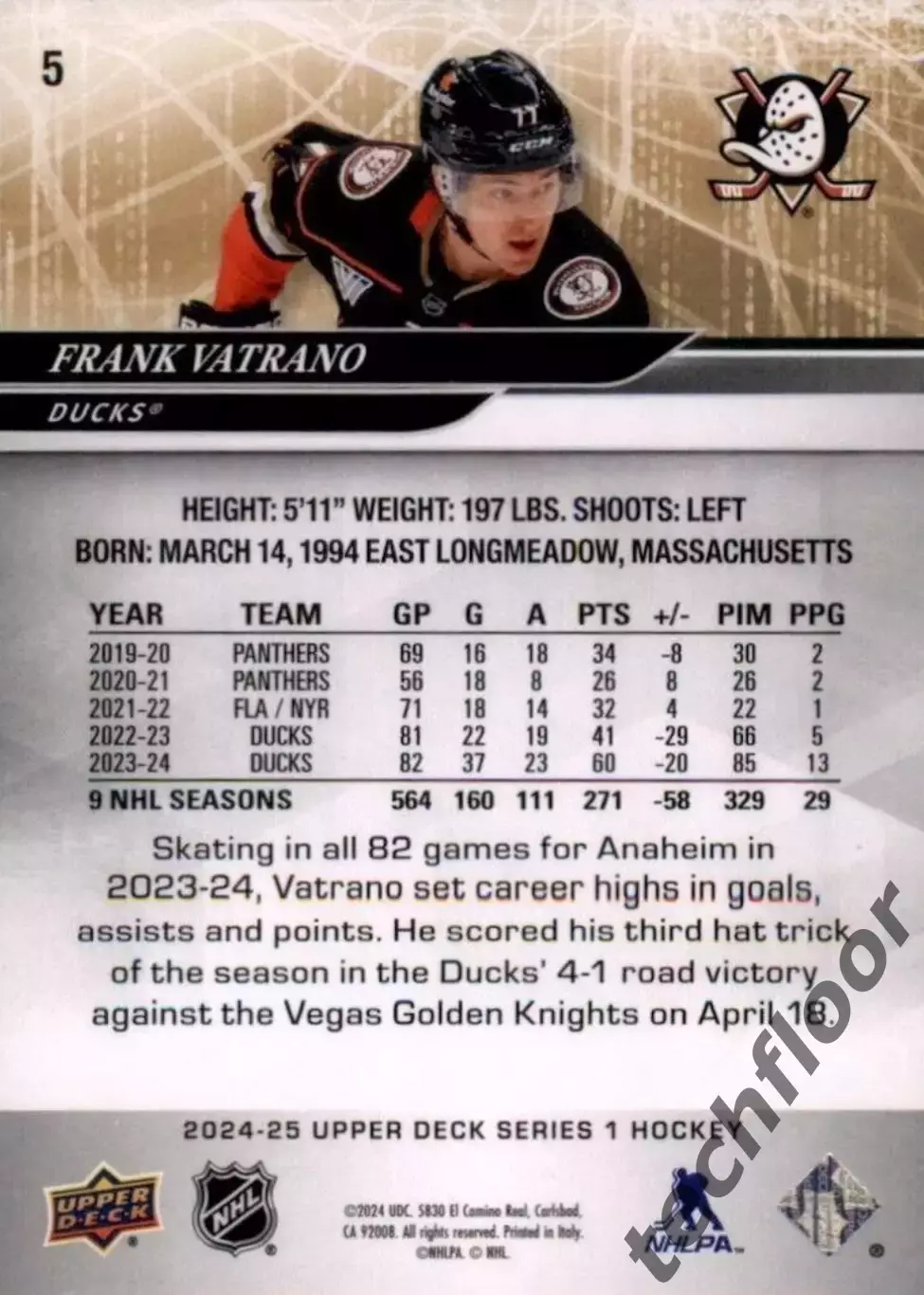 Карточка NHL Frank Vatrano Anaheim Ducks/Фрэнк Вартана Анахайм НХЛ 1