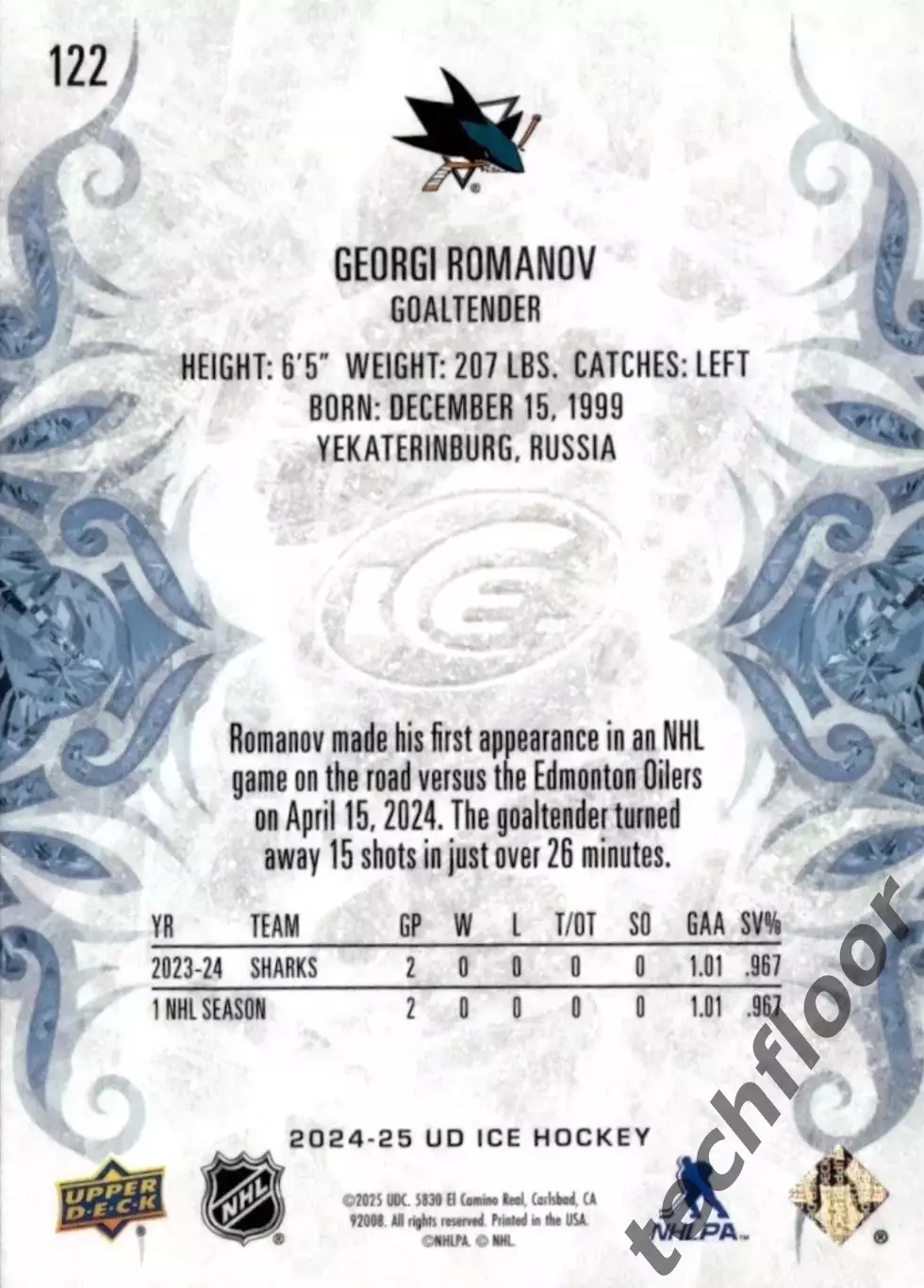 Карточка NHL Georgi Romanov San Jose Sharks /Георгий Романов Сан-Хосе НХЛ 1
