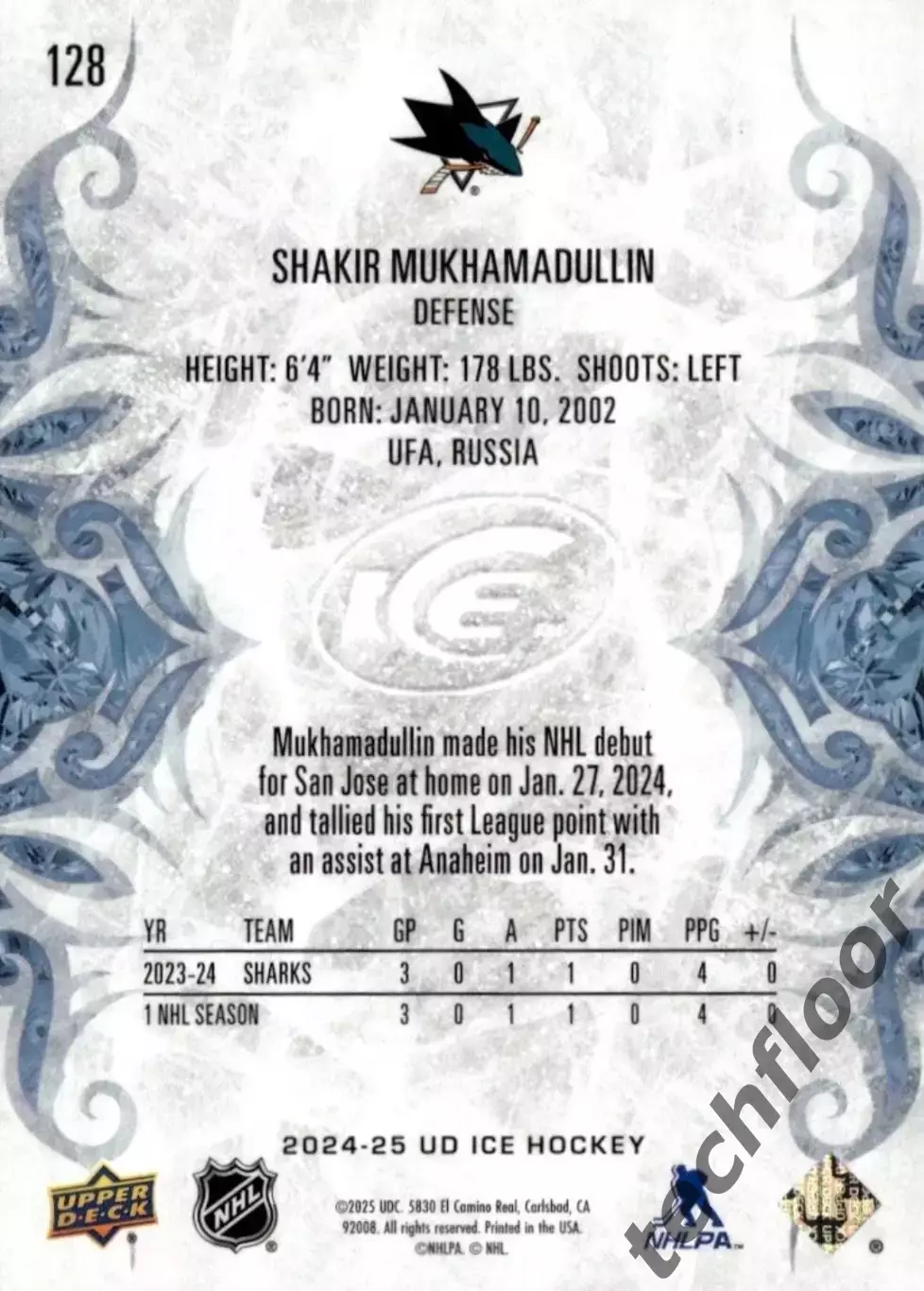 Карточка NHL Shakir Mukhamadullin San Jose Sharks / Шакир Мухамадуллин Сан-Хосе 1